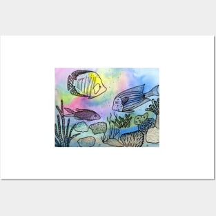 Whimsical fish with watercolor and ink Posters and Art